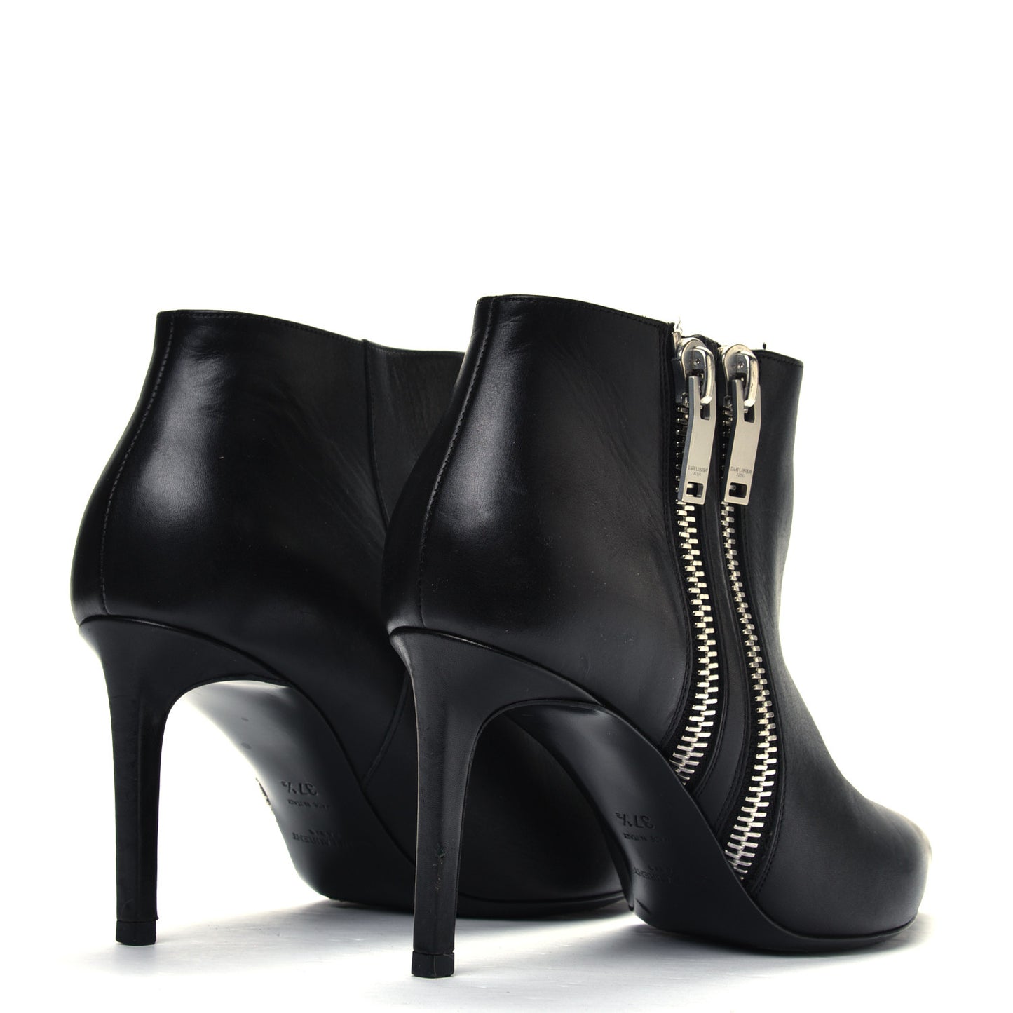 Calfskin Double Zipper Booties 37.5 Black