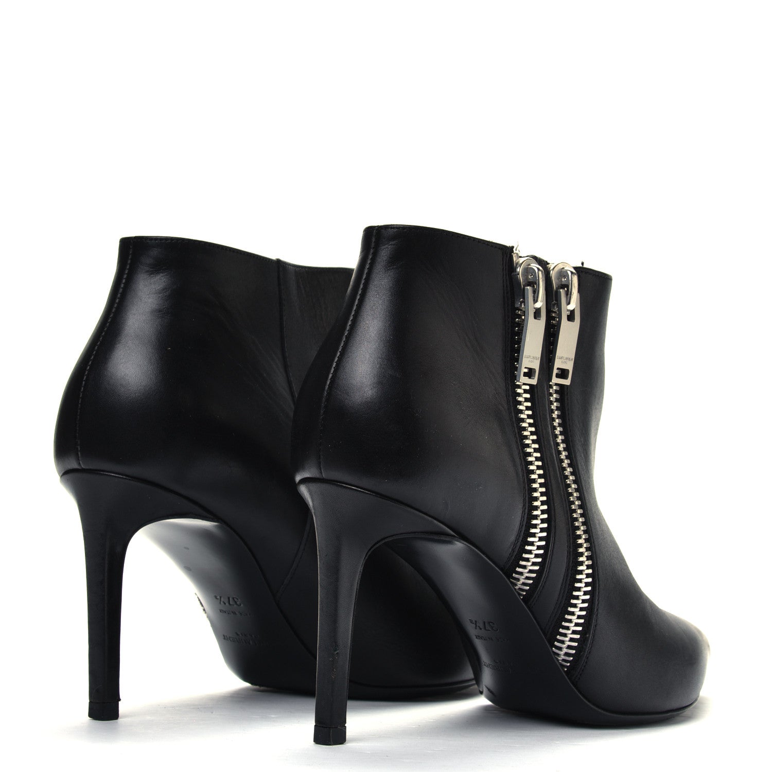 Saint Laurent Calfskin Double Zipper Booties 37.5 Black 3 of 4
