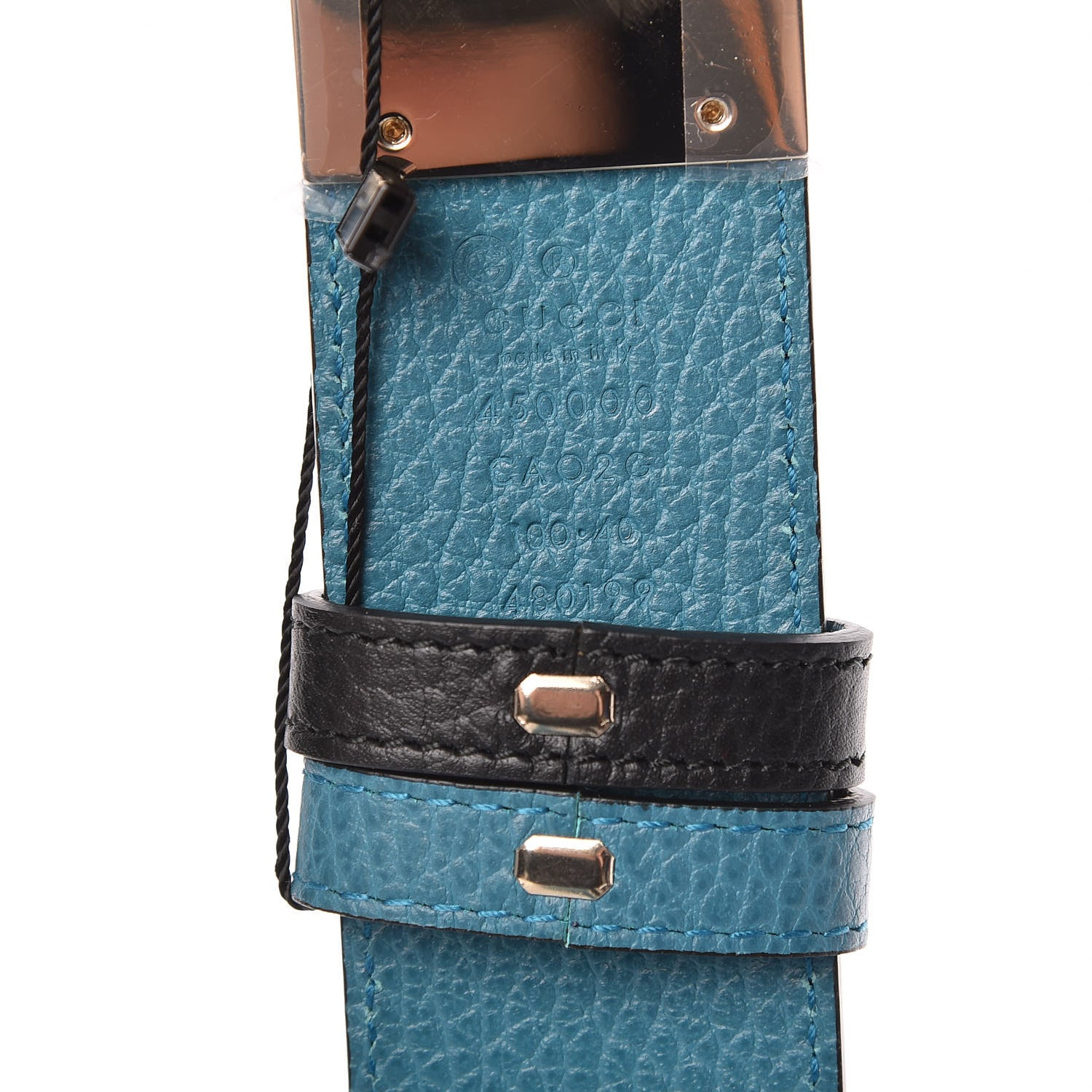 Gucci Dollar Calfskin 1973 Reversible Belt 100 40 Black Deep Cobalt 6 of 7
