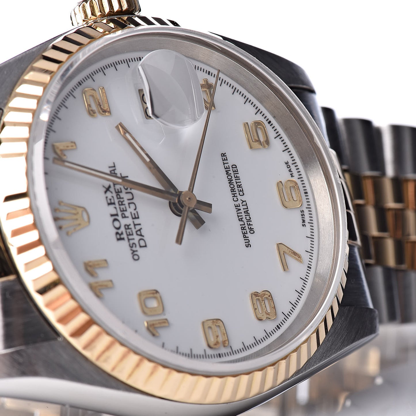 Stainless Steel 18K Yellow Gold 36mm Oyster Perpetual Datejust Watch White Arabic 16233