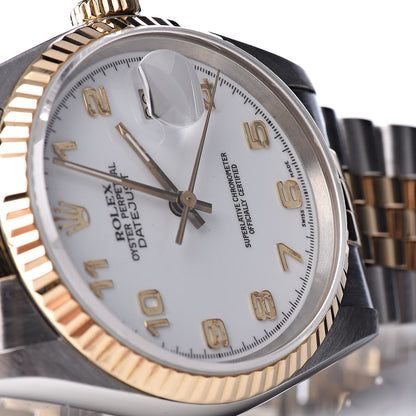 Rolex Stainless Steel 18K Yellow Gold 36mm Oyster Perpetual Datejust Watch White Arabic 16233 10 of 11