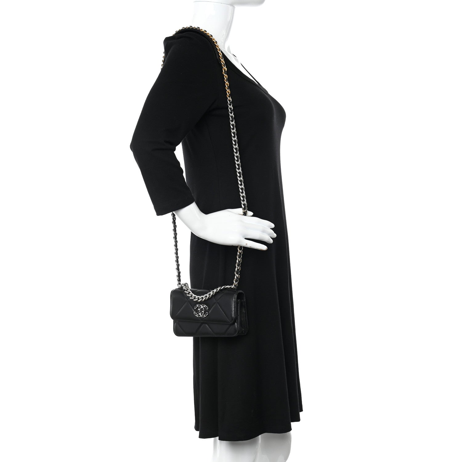 Chanel Lambskin Quilted Chanel 19 Flap Phone Holder With Chain Black 2 of 12