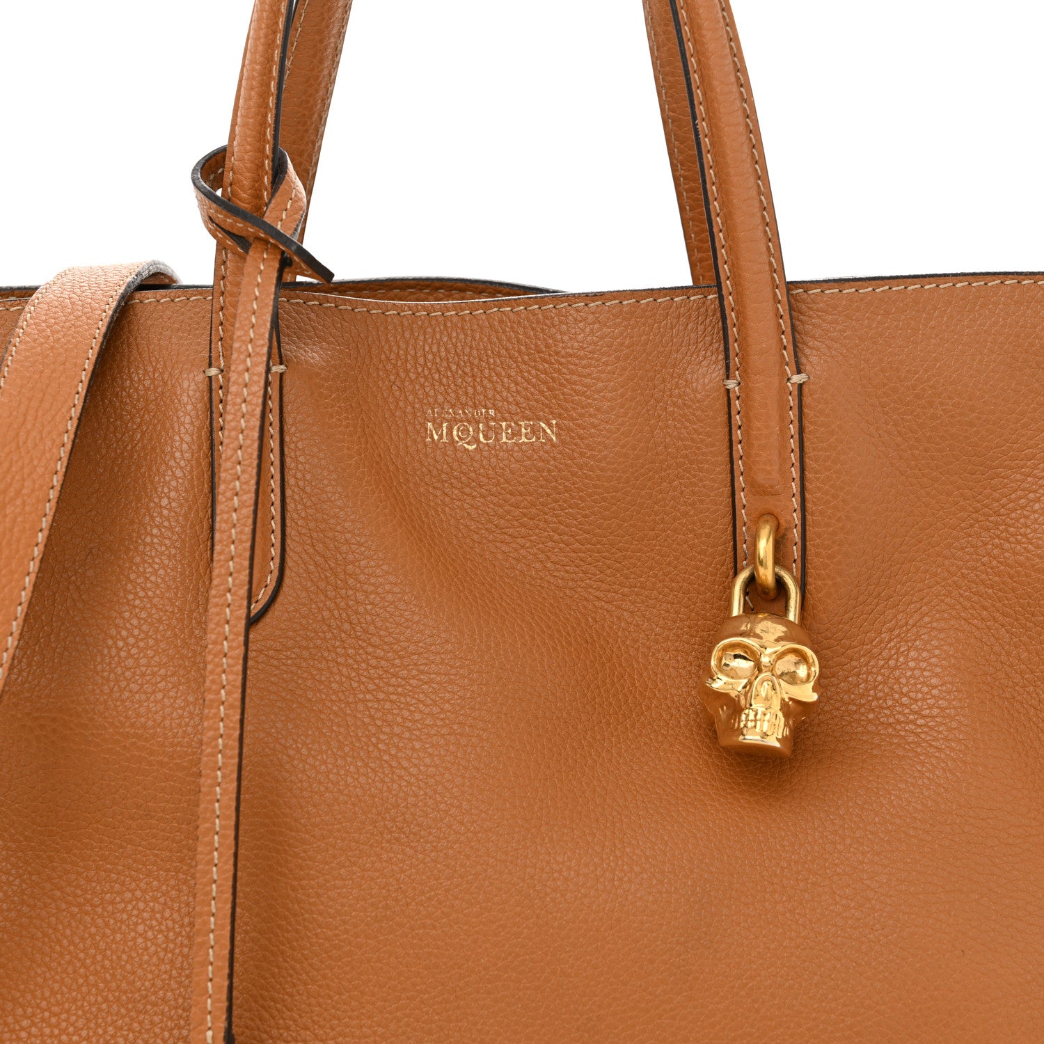 Alexander McQueen Pebbled Calfskin Small Skull Padlock Zip Around Tote Cognac 8 of 17