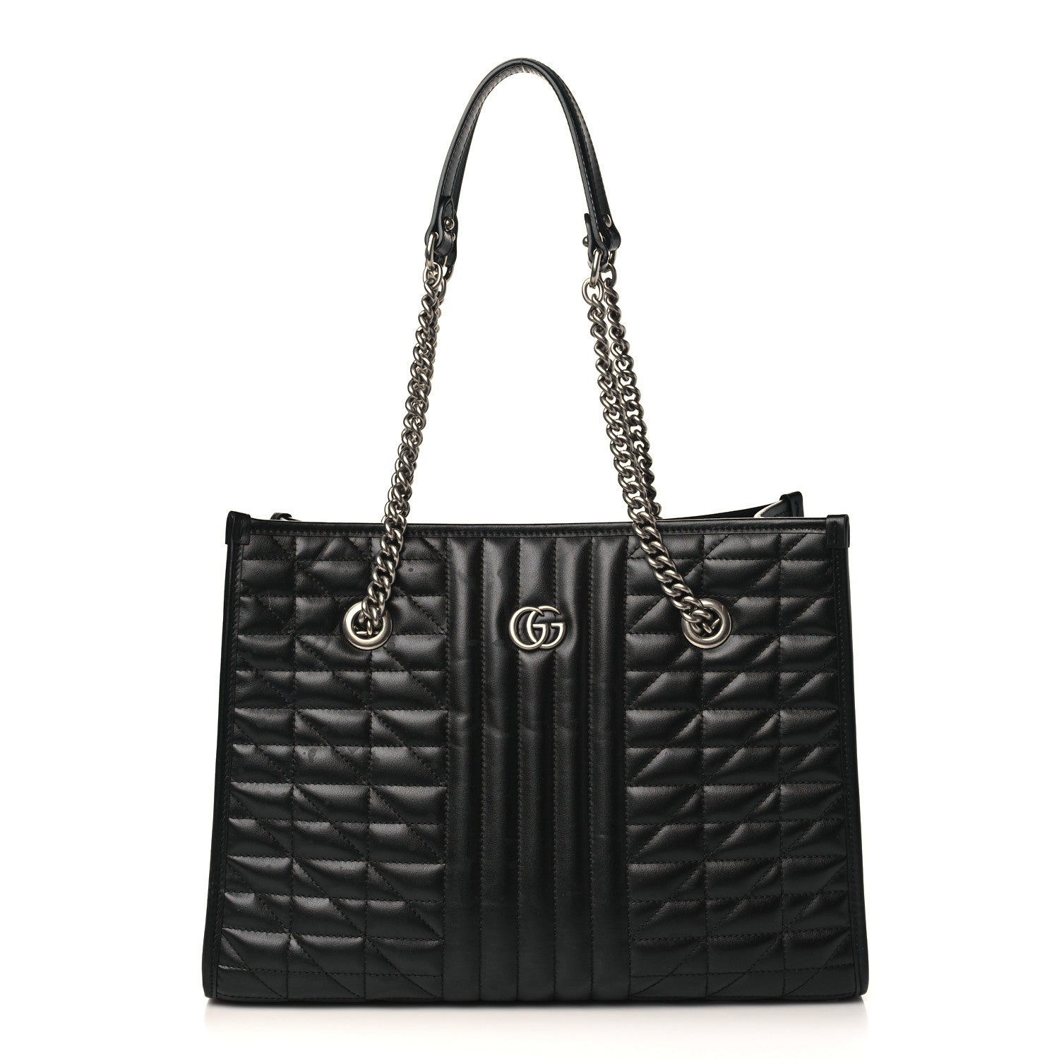 Gucci Calfskin Matelasse Aria Medium GG Marmont Shoulder Tote Black 1 of 11