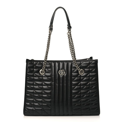 Gucci Calfskin Matelasse Aria Medium GG Marmont Shoulder Tote Black 1 of 11
