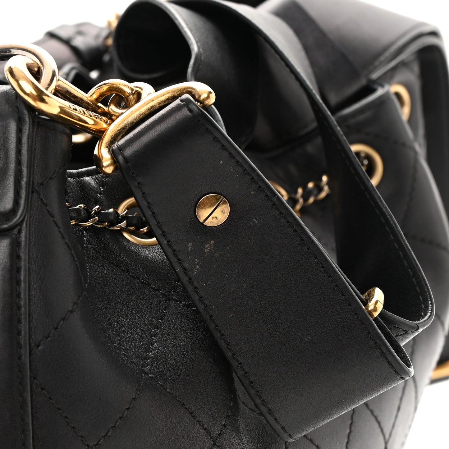 Calfskin Stitched Small Paris Rome Drawstring CC Bag Black