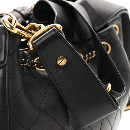 Chanel Calfskin Stitched Small Paris Rome Drawstring CC Bag Black 18 of 19