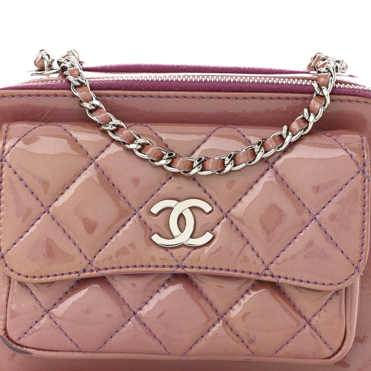 Chanel Patent Quilted Small Pocket Box Camera Case Purple 9 of 16