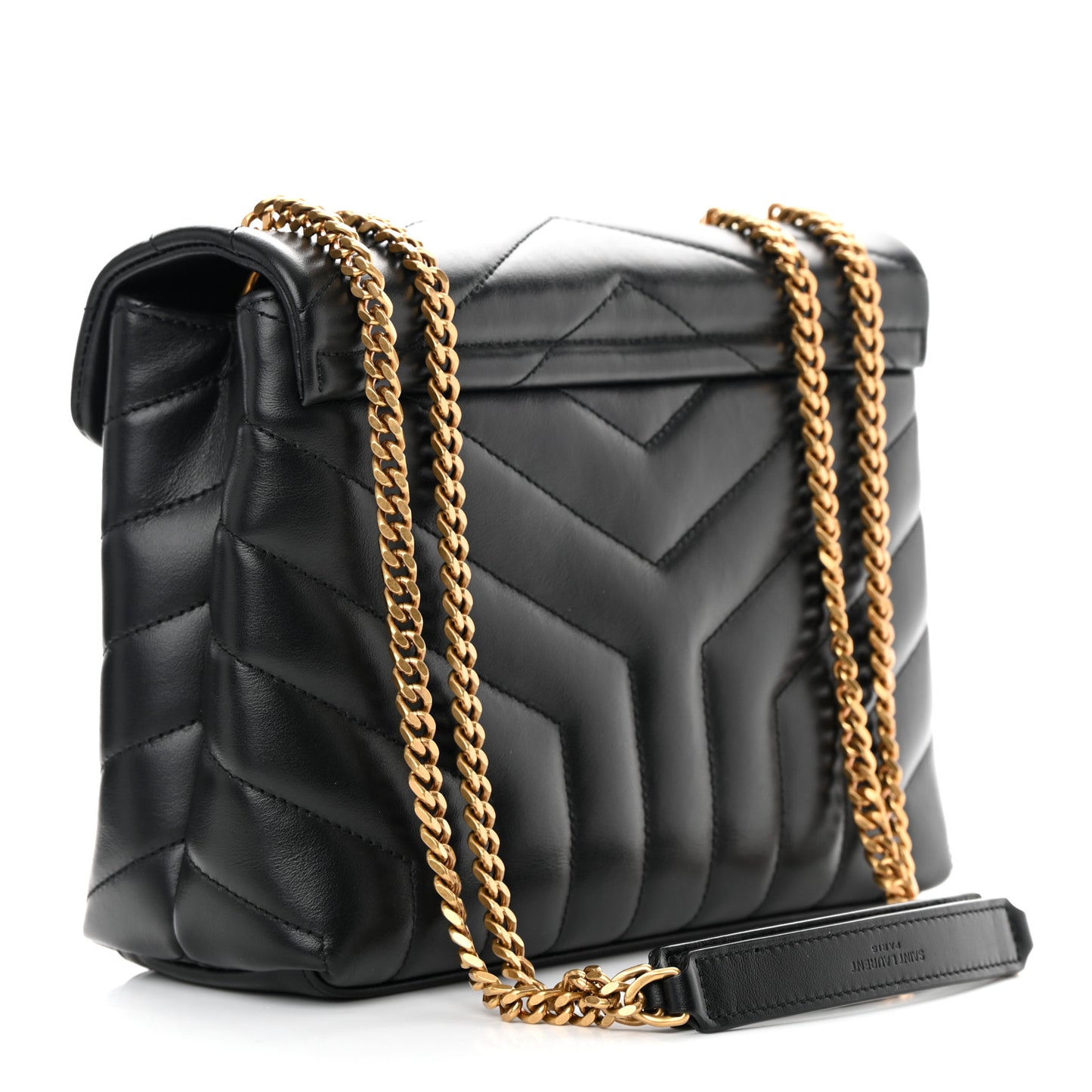 Calfskin Y Quilted Monogram Small Loulou Chain Satchel Black