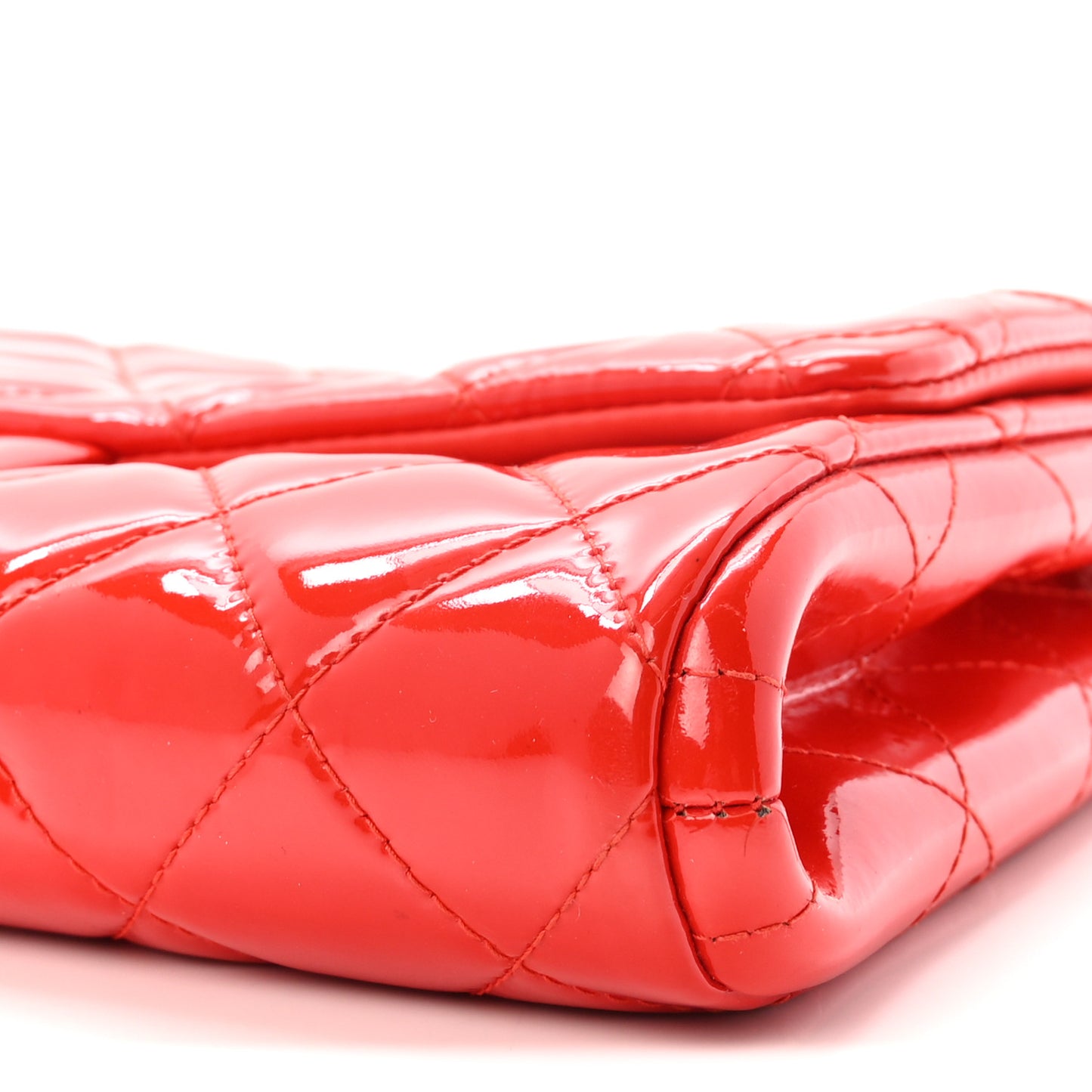 Patent Quilted Clutch with Chain Flap Red