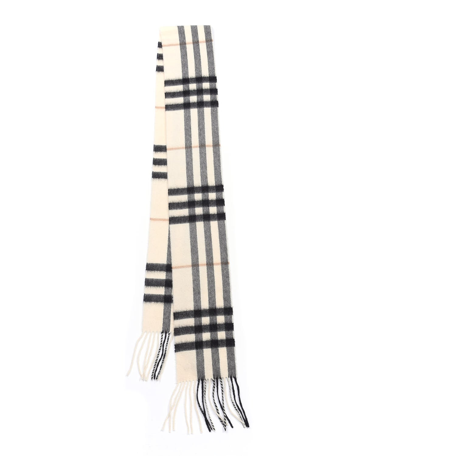 Burberry Cashmere Giant Check Fringe Scarf Ivory 2 of 4