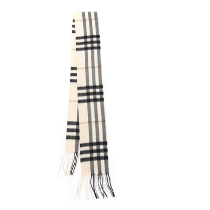 Burberry Cashmere Giant Check Fringe Scarf Ivory 2 of 4