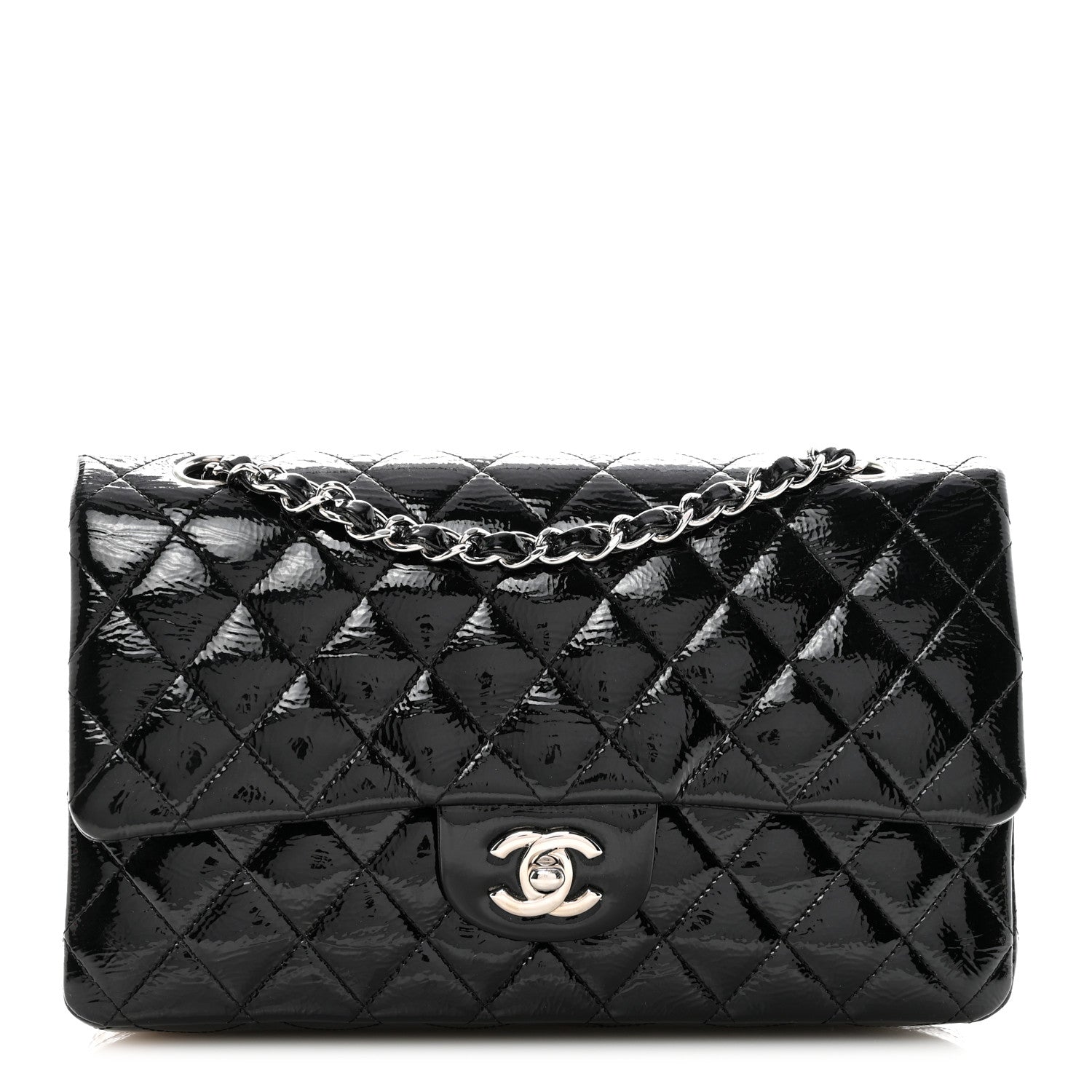 Chanel Distressed Patent Quilted Medium Double Flap Black 1 of 10