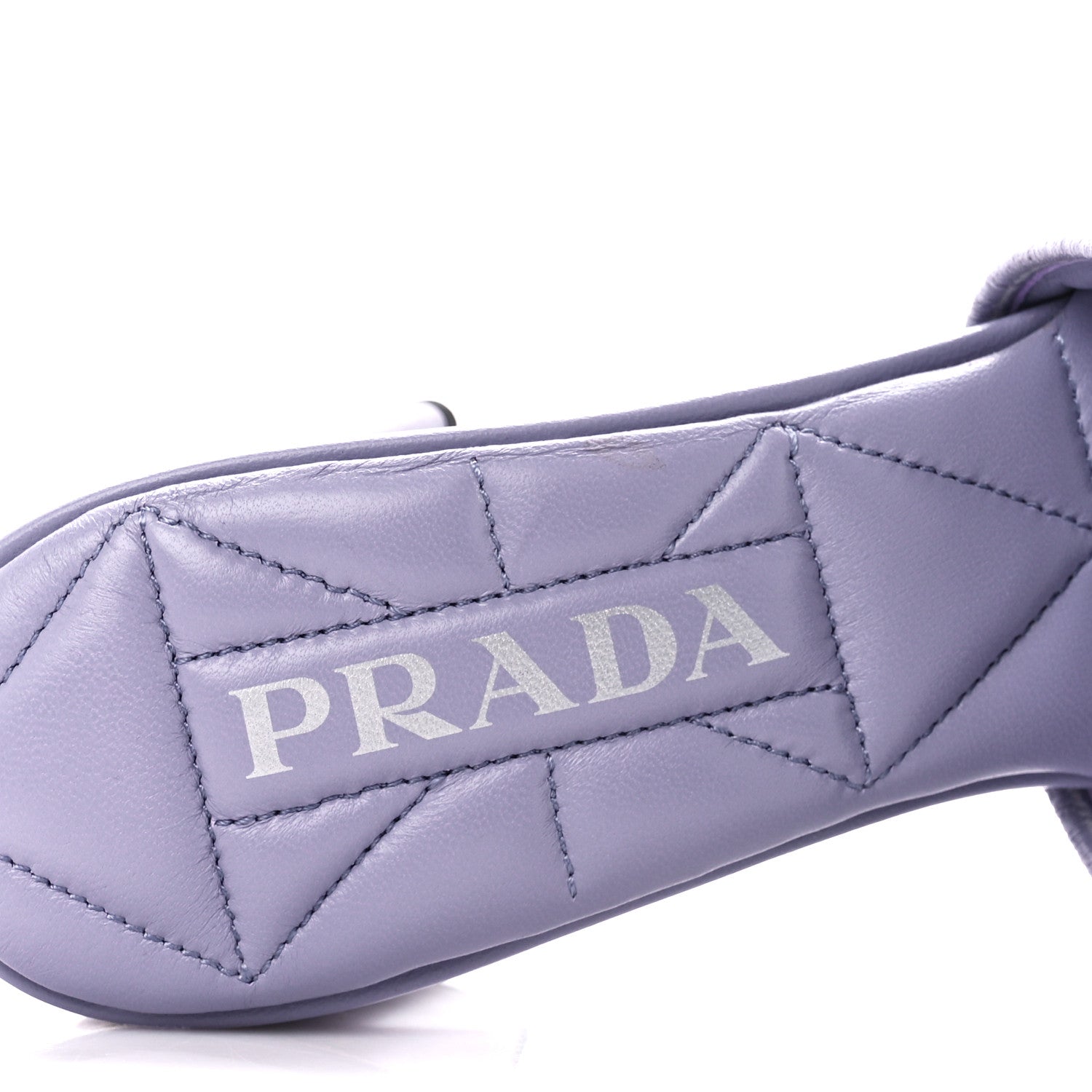 Prada Fabric Logo Embroidered 65mm Block Heel Slide Sandals 37.5 Glicine Talco 7 of 8