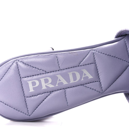 Prada Fabric Logo Embroidered 65mm Block Heel Slide Sandals 37.5 Glicine Talco 7 of 8