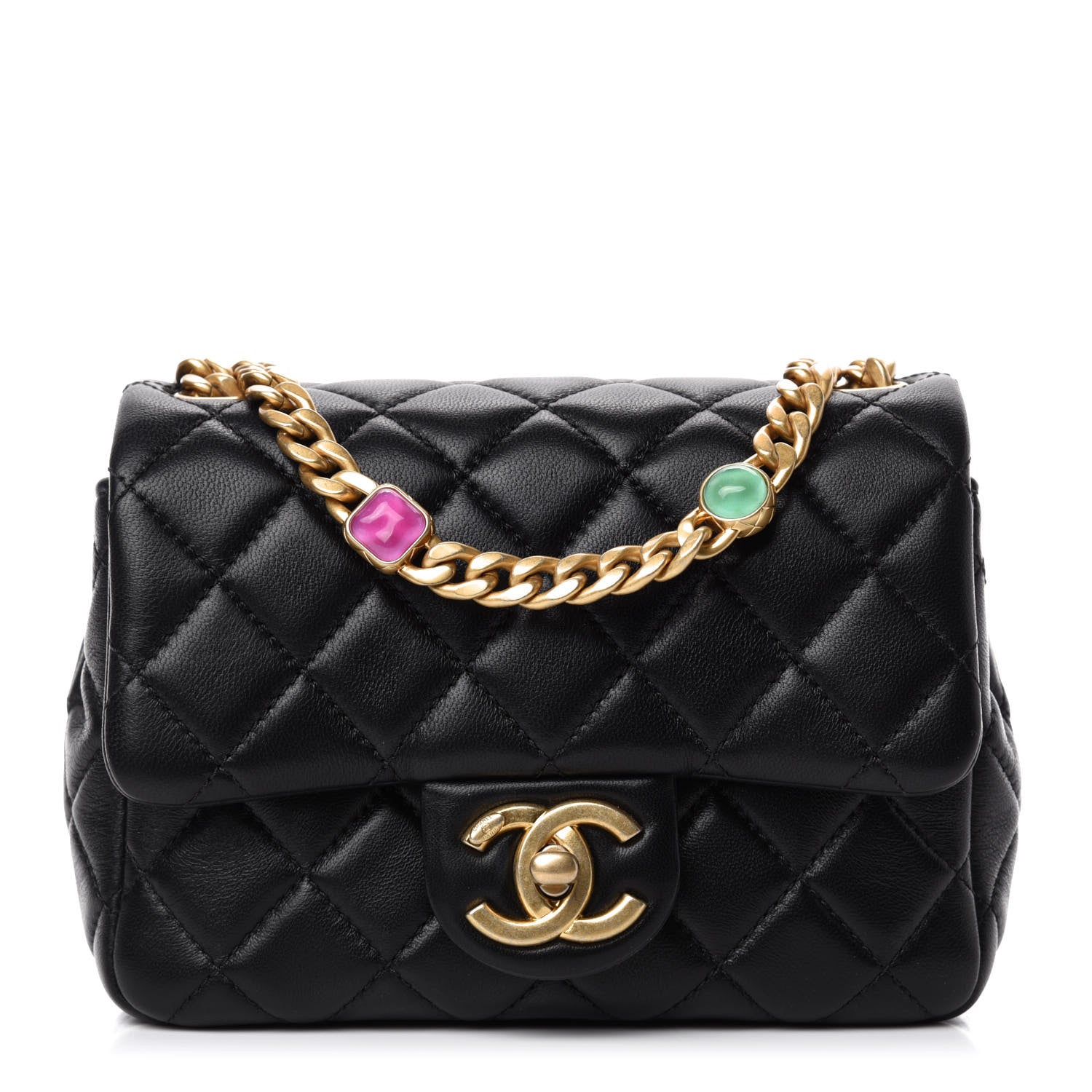 Chanel Lambskin Resin Quilted Mini Pearl Samba Square Flap Black 1 of 10