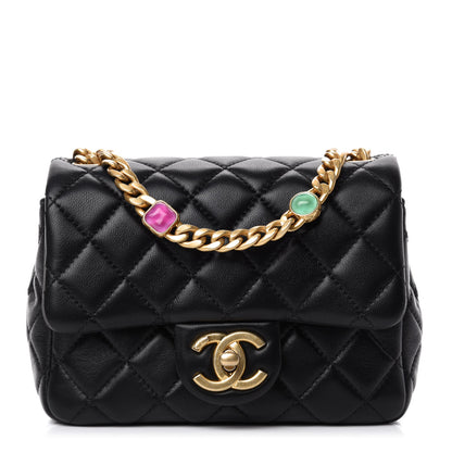 Chanel Lambskin Resin Quilted Mini Pearl Samba Square Flap Black 1 of 10