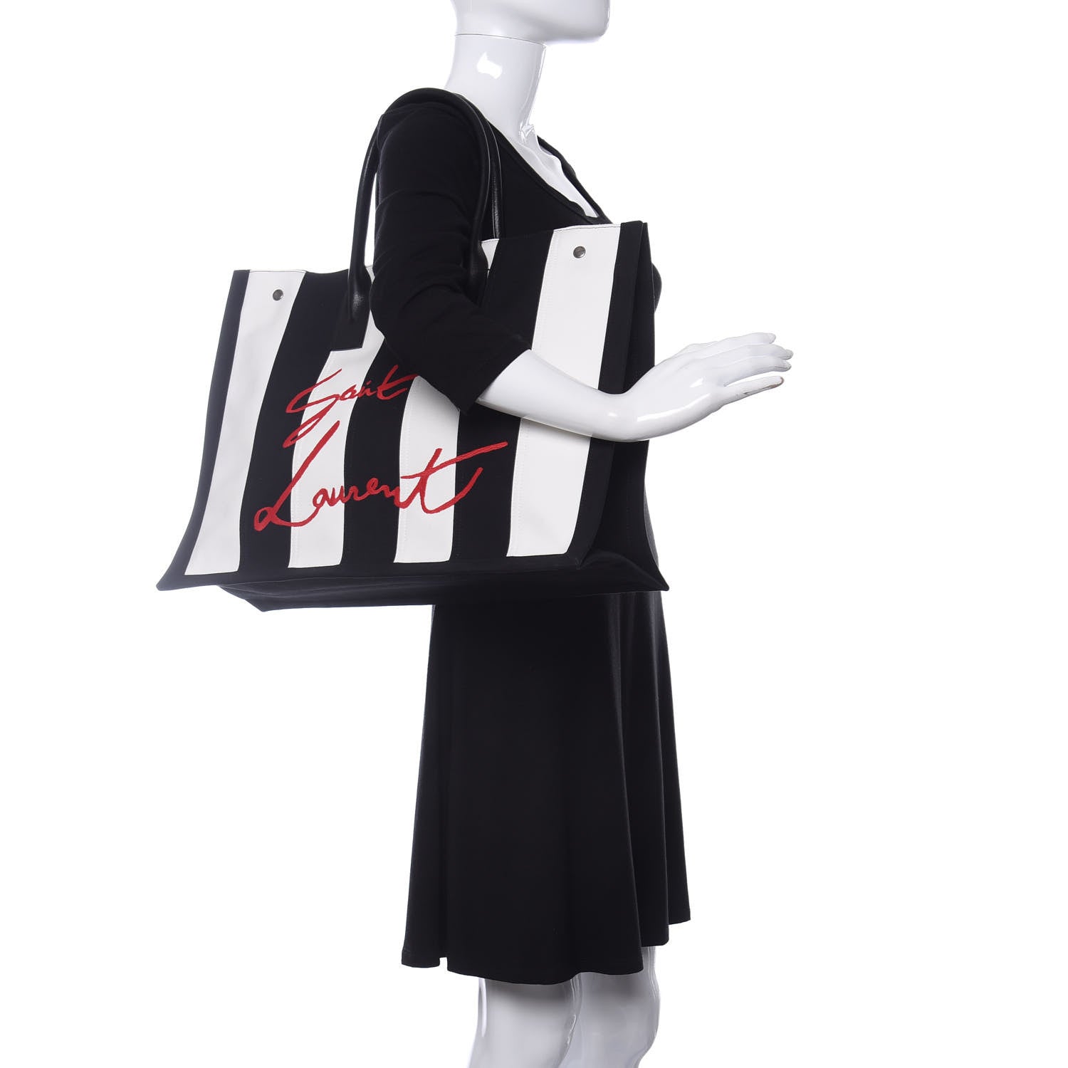 Saint Laurent Canvas Noe Striped Tote Black White 2 of 9