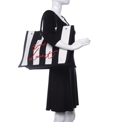 Saint Laurent Canvas Noe Striped Tote Black White 2 of 9