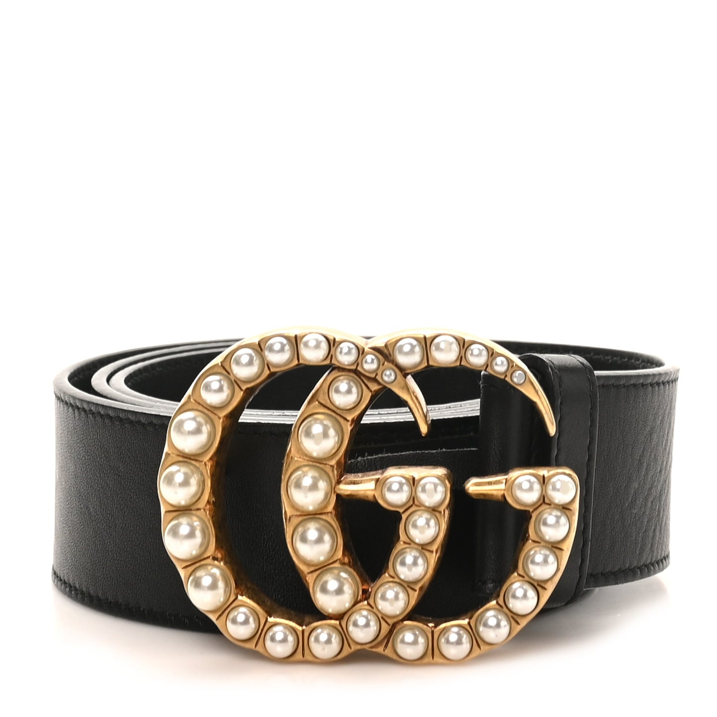 Moon Calfskin Pearl Double G 40mm Belt 90 36 Black Cream