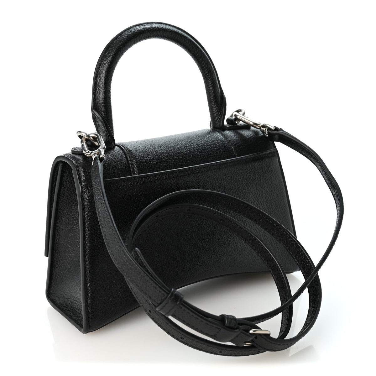 Grained Calfskin Hourglass Top Handle Bag XS Black