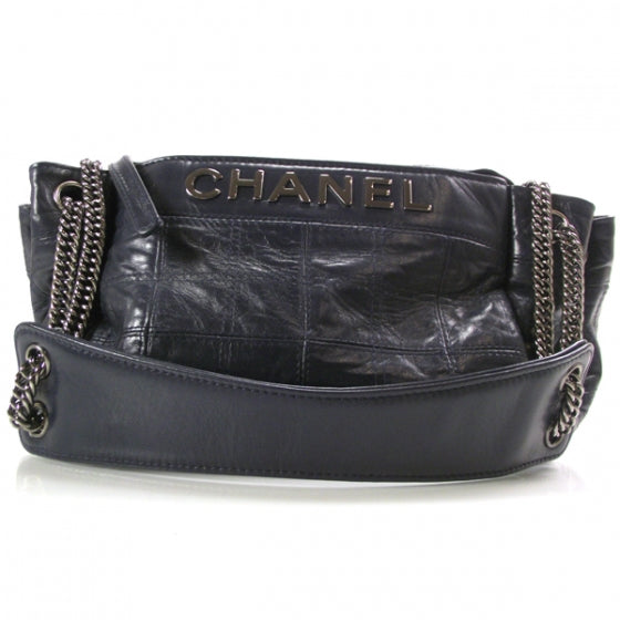 Chanel Leather Lax East West Shoulder Bag Navy 1 of 10