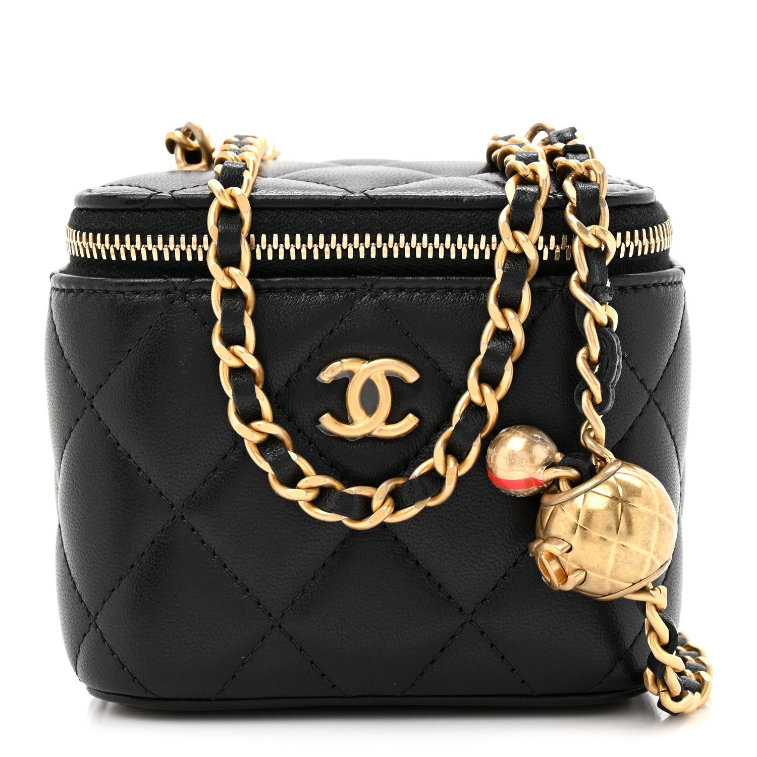 Chanel Lambskin Quilted Mini Pearl Crush Vanity Case With Chain Black 1 of 12