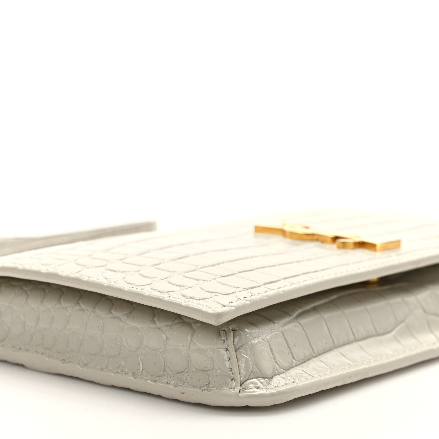 Saint Laurent Crocodile Embossed Monogram Phone Holder Crossbody Blanc Vintage 7 of 8