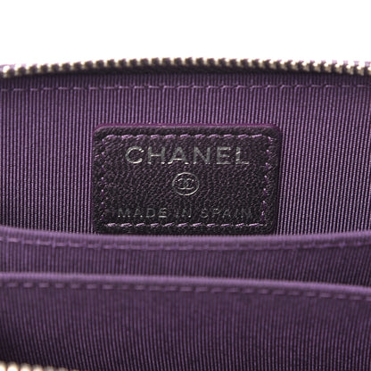 Chanel Metallic Lambskin Quilted Zip Around Coin Purse Wallet Dark Purple 6 of 7