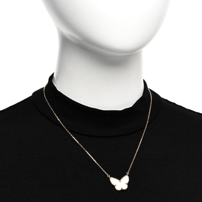 Van Cleef & Arpels 18k Yellow Gold Mother of Pearl Lucky Alhambra Butterfly Pendant Necklace 2 of 6