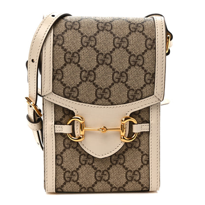 Gucci GG Supreme Monogram Azalea Calfskin Mini Horsebit 1955 Crossbody Bag Beige Ebony Mystic White 1 of 10