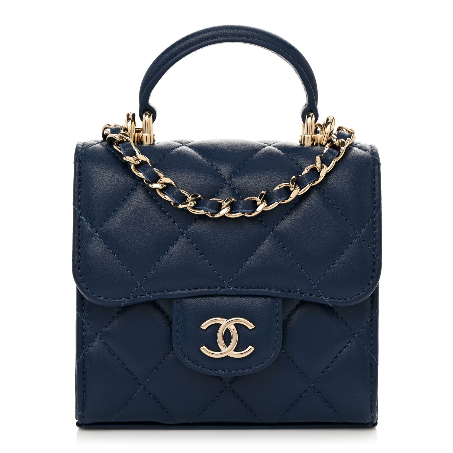Chanel Lambskin Quilted Top Handle Clutch With Chain Blue 1 of 11