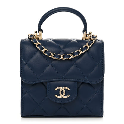 Chanel Lambskin Quilted Top Handle Clutch With Chain Blue 1 of 11