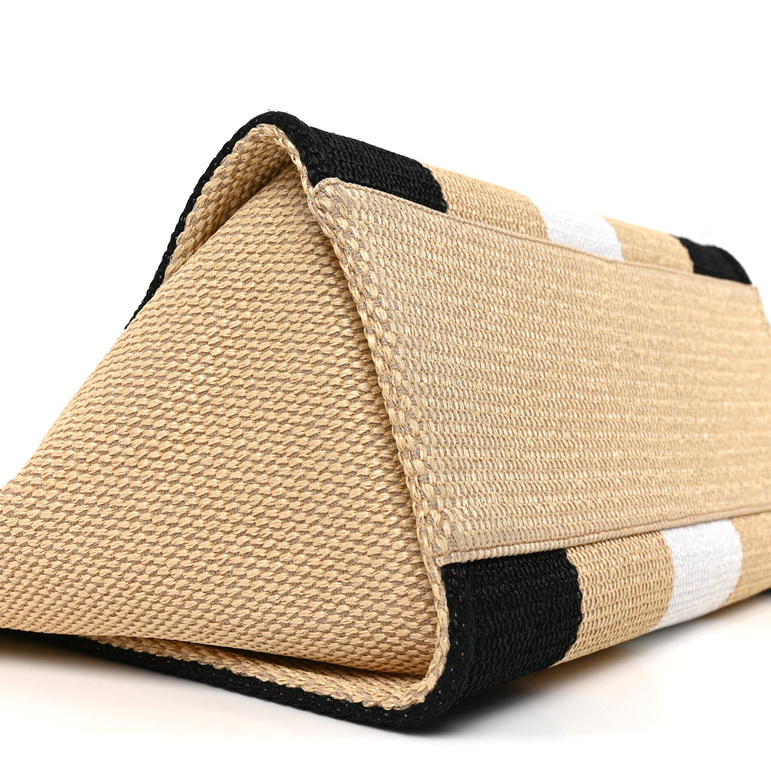 Chanel Straw Raffia Calfskin Striped Medium Deauville Tote Black Beige Ivory 9 of 10