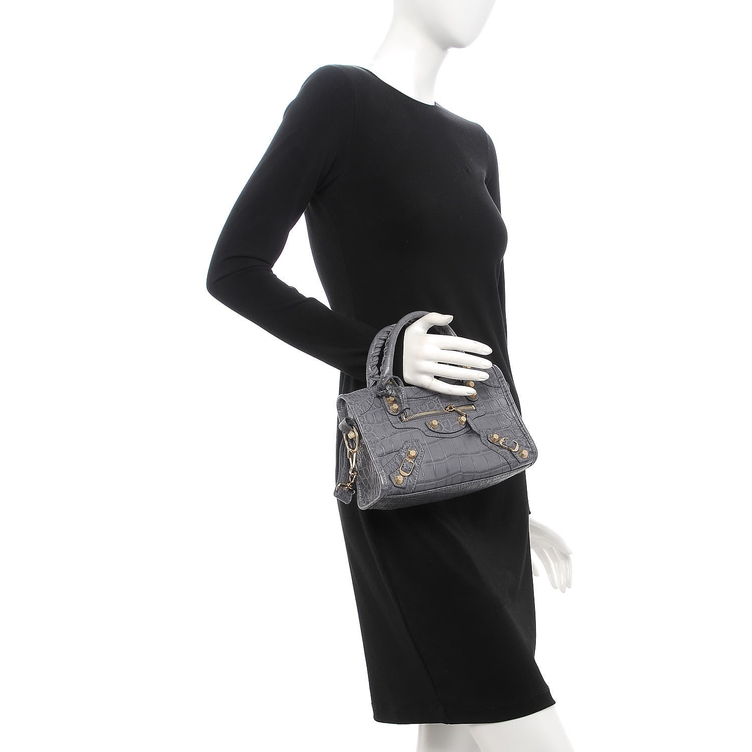 Balenciaga Calfskin Crocodile Embossed Giant 12 Gold Hardware Mini City Gris Beton 3 of 9