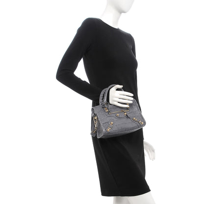 Balenciaga Calfskin Crocodile Embossed Giant 12 Gold Hardware Mini City Gris Beton 3 of 9