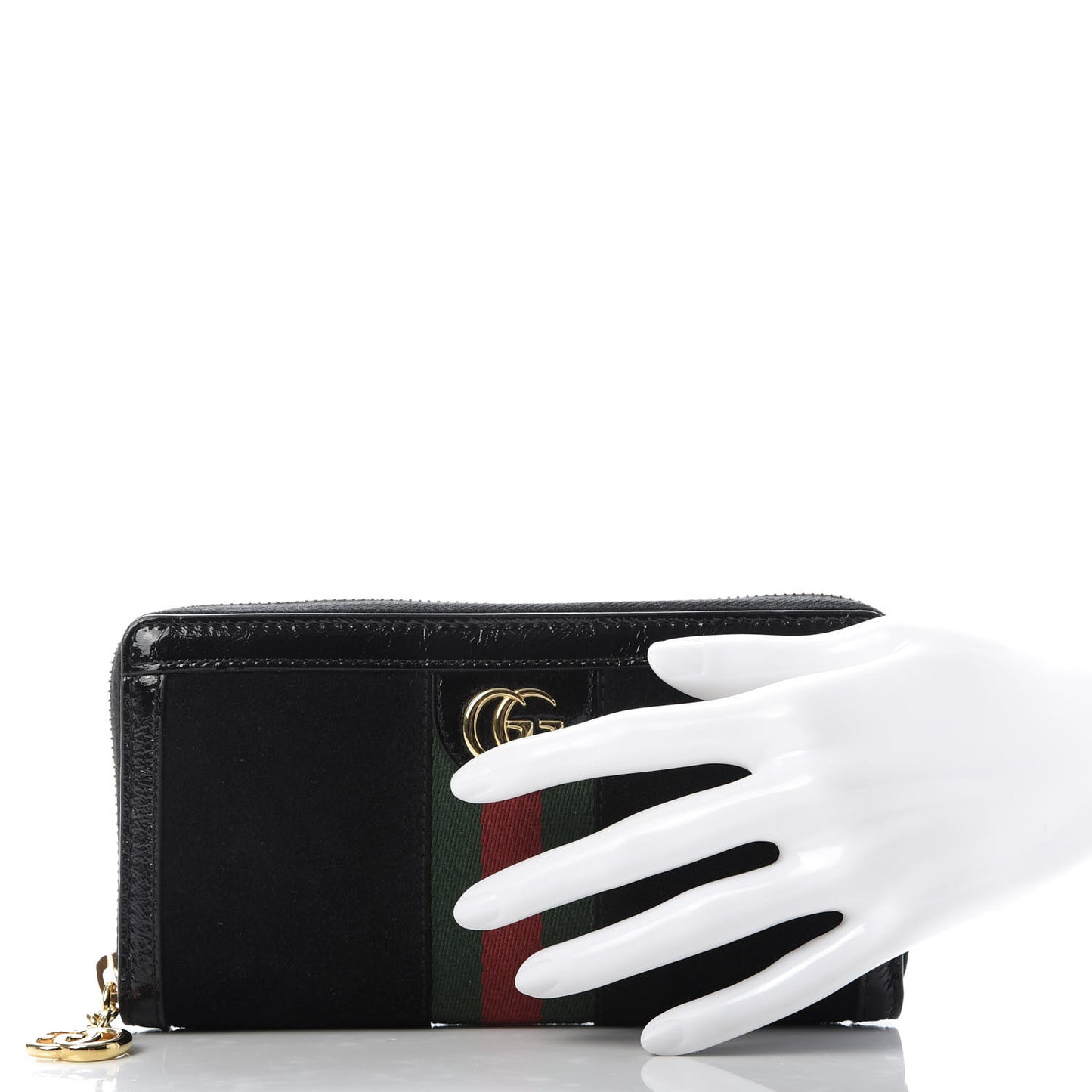 Suede Patent GG Web Ophidia Zip Around Wallet Black
