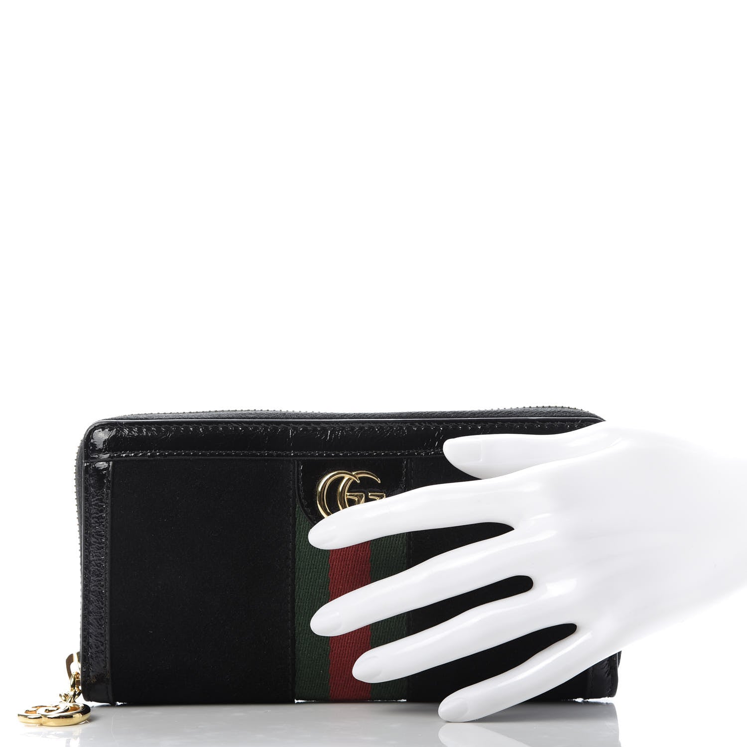 Gucci Suede Patent GG Web Ophidia Zip Around Wallet Black 2 of 9
