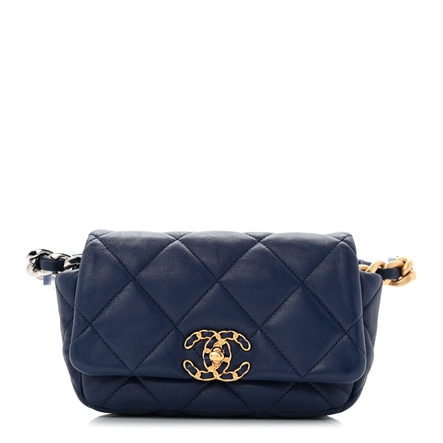 Chanel Goatskin Quilted Chanel 19 Waist Bag Dark Blue 1 of 10