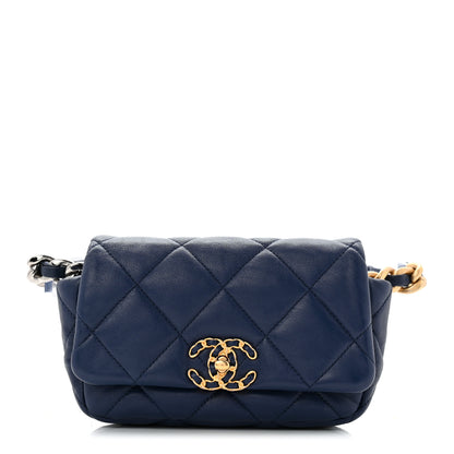 Chanel Goatskin Quilted Chanel 19 Waist Bag Dark Blue 1 of 10