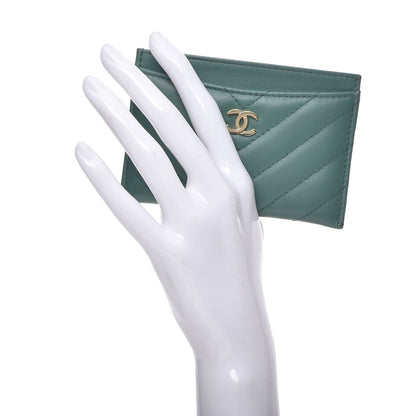 Chanel Lambskin Chevron Quilted Card Holder Green 2 of 9