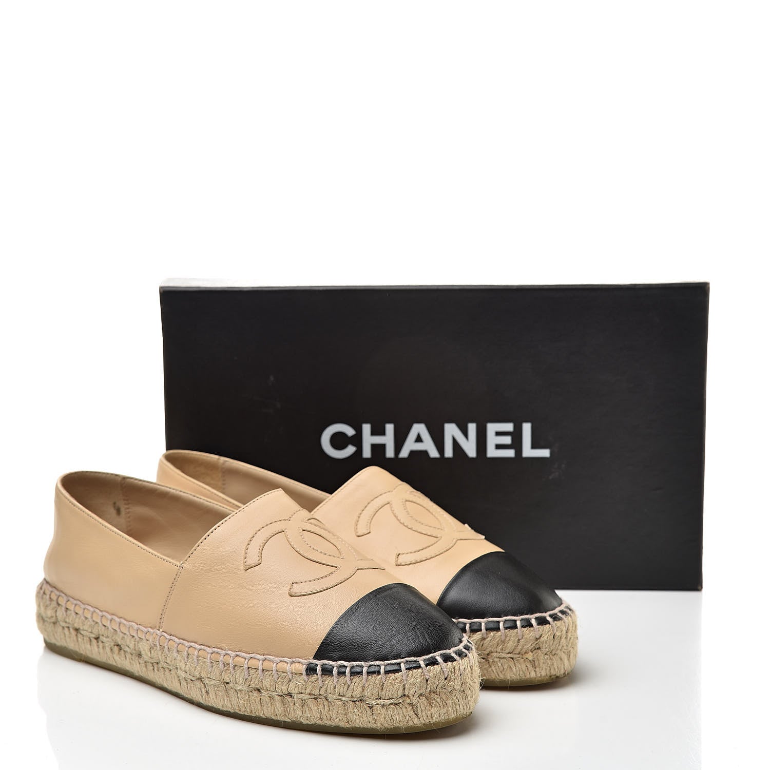 Chanel Lambskin CC Espadrilles 37 Beige Black 13 of 13