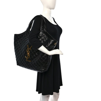 Saint Laurent Lambskin Quilted Maxi Icare Shopping Tote Black 2 of 17
