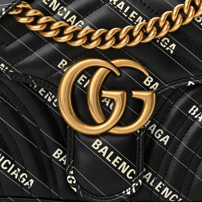 Gucci X BALENCIAGA Calfskin Matelasse Logo Print Small GG Marmont Shoulder Bag Black 8 of 10
