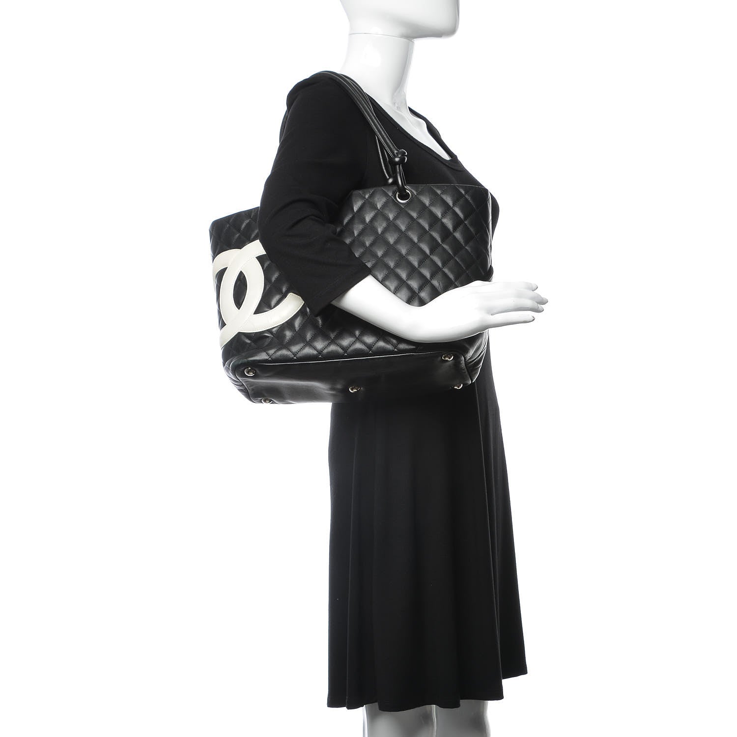 Chanel Calfskin Quilted Large Cambon Tote Black White 2 of 18