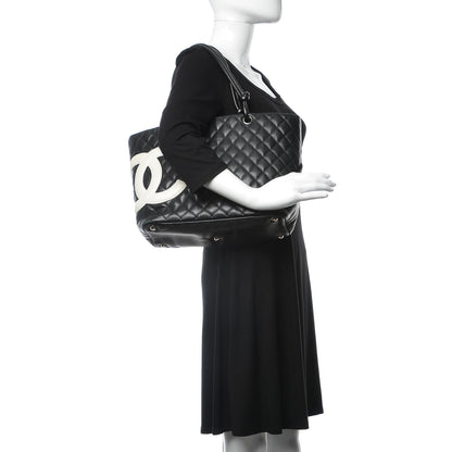 Chanel Calfskin Quilted Large Cambon Tote Black White 2 of 18