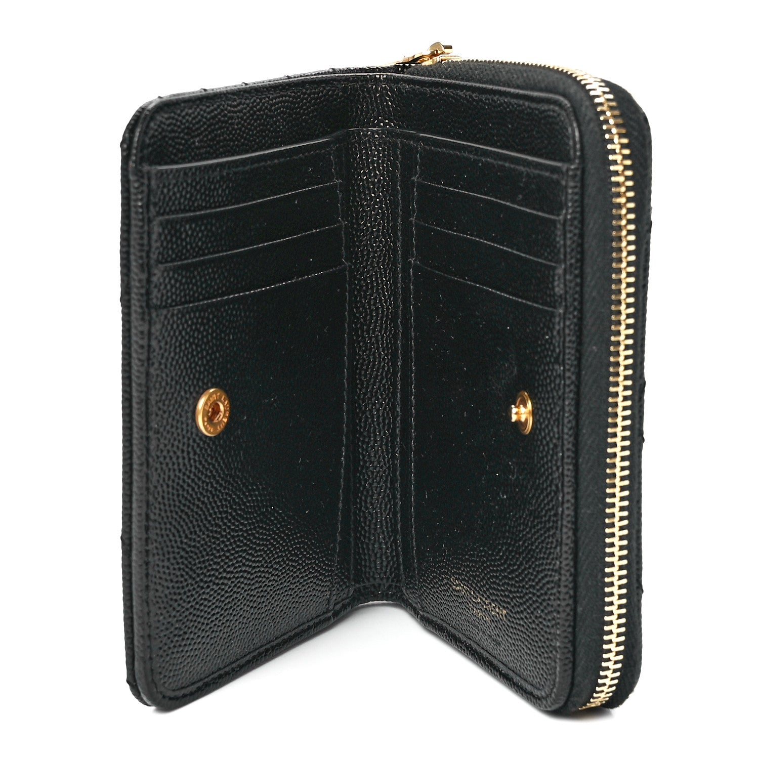 Saint Laurent Grain De Poudre Matelasse Chevron Monogram Compact Zip Around Wallet Black 7 of 12