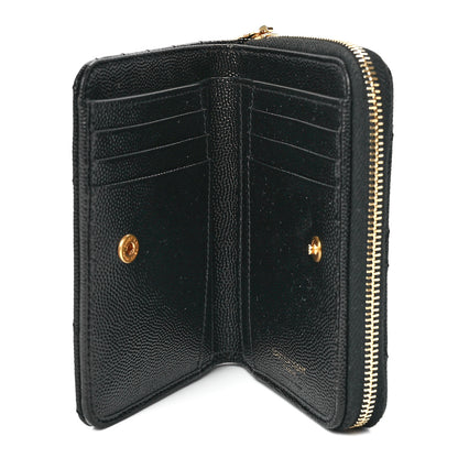 Saint Laurent Grain De Poudre Matelasse Chevron Monogram Compact Zip Around Wallet Black 7 of 12