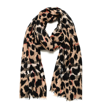 Burberry Wool Silk Animal Check Lightweight Scarf Camel 1 of 4