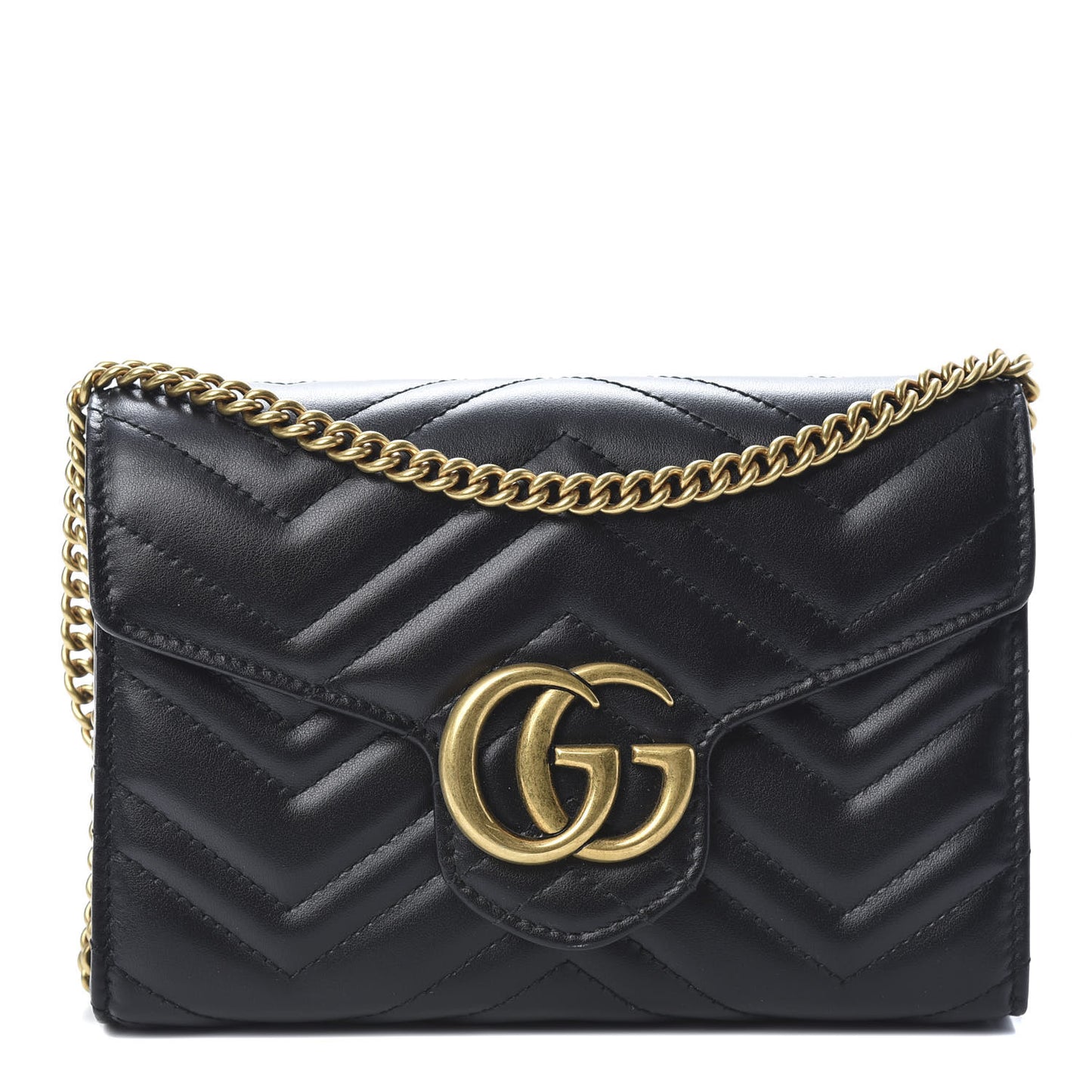 Calfskin Matelasse GG Marmont Chain Wallet Black